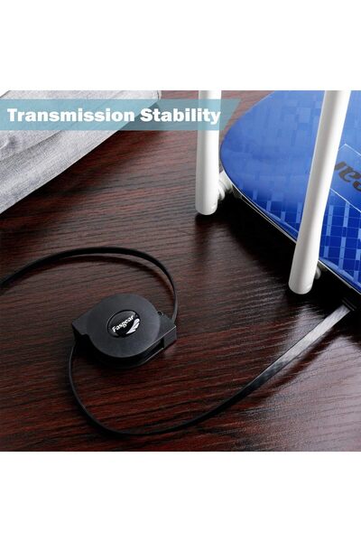 Fasgear Cat6 Ethernet Cable Adjustable Flat 1m/3ft Black (RJ45, Male-to-Male, 1 Pack)