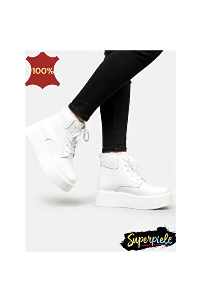 virboti Women's white fur-lined casual leather boots with thick sole