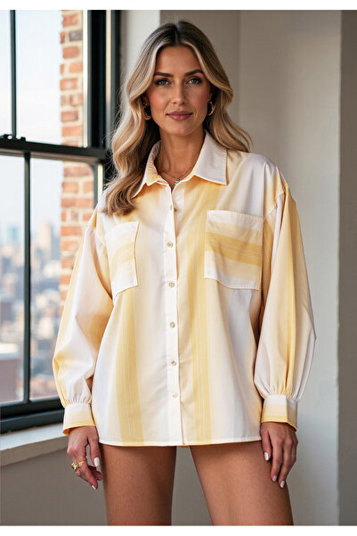 Figl Women's oversized shirt - Women's yellow shirt - Shirt with tie M1144 si...