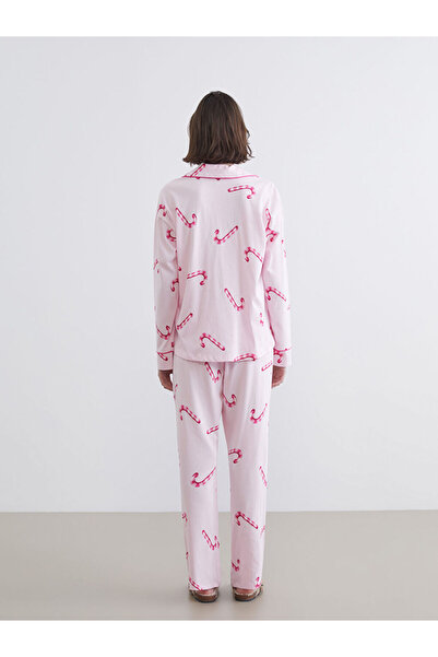 LC Waikiki Pink Shirt Collar Printed Women's Pajama Set