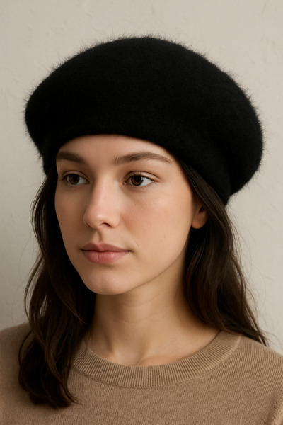 ZERAMİNE قبعة رسام من القطيفة باللون الأسود على الطراز الفرنسي - ملمس ناعم / ...