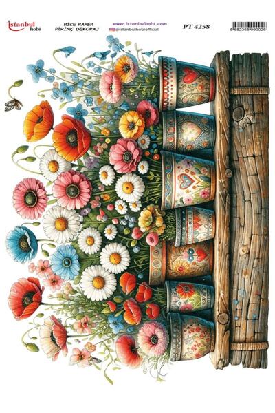 İstanbul Hobi ورق ديكور نحاسي 30x42 سم PT-4258 أزرق بلون الكوبالت ıda زهور