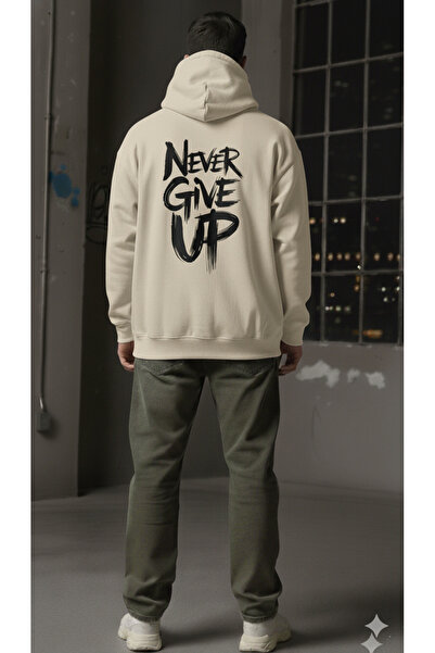 EFFRENATU سترة Never Give Up مطبوع بغطاء رأس