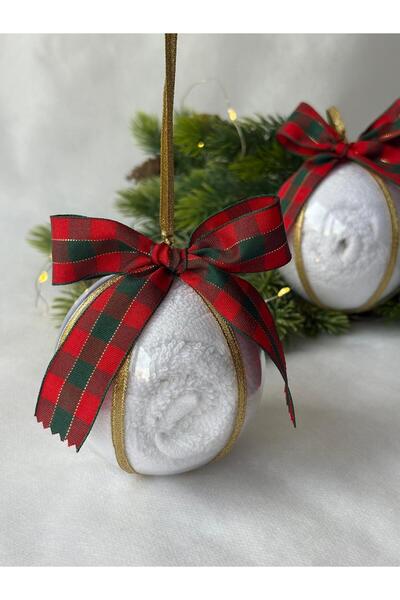 S&R 2 Pieces Christmas Gift Towel Globe Decor with Gold Plaid Ribbon