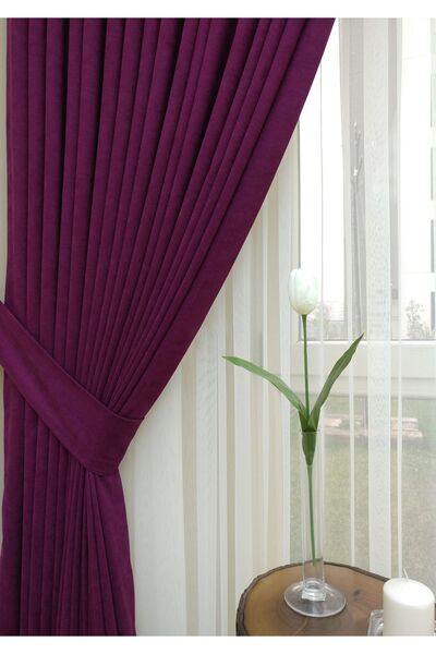 MERYKAR HOME COLLECTİON 1.Kalite Vişne Ada Fon Perde-1/2 Seyrek Pile-Tek Kanat