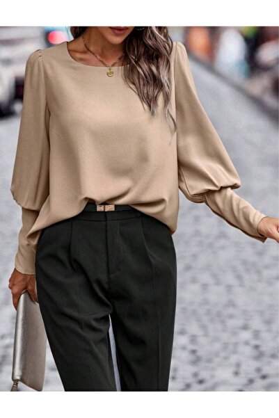 JANES Γυναικεία μακρυμάνικη μπλούζα με στρογγυλή λαιμόκοψη με κουμπιά εισαγόμενη από κρεπ