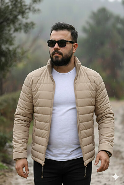 MEYASU Men's Beige Quilted down Jacket with Zippered Inner Pocket