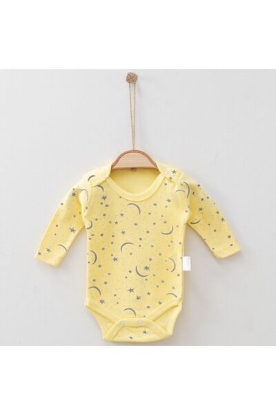 thesecret desire Moon-Star Patterned Long Sleeve Soft Baby Bodysuit – 0-3 Mon...