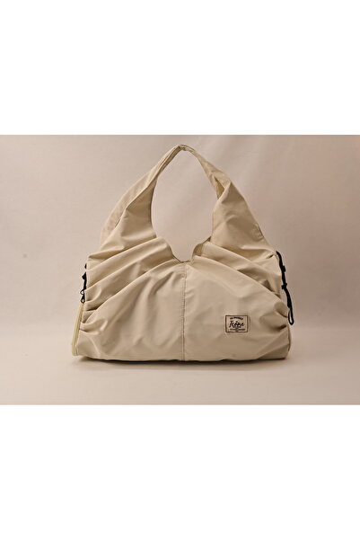 ICONE BAG Icone Zipper Closure, Yoga, Fitness Gym Saddlebag Pleated Sports Shoulder Bag Cream