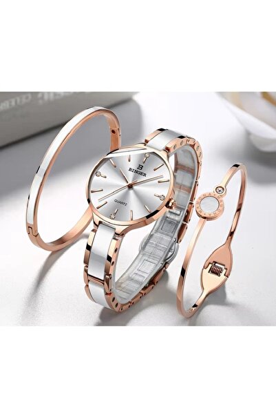 BINGER Binger Swiss Quartz Ceramic Women's Watch, Luxury Casual Brand, with Two Gift Bracelets