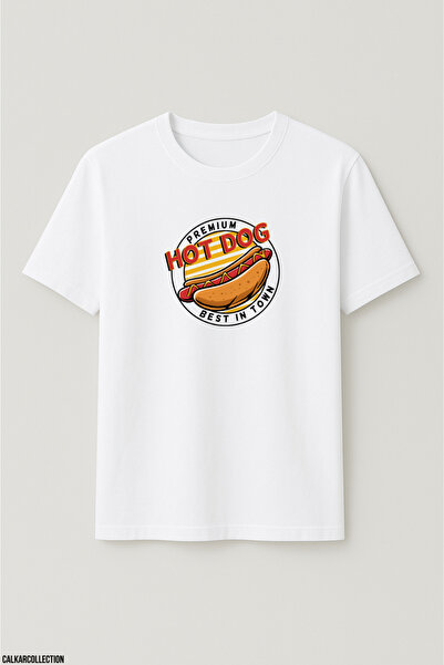 CALKARCOLLECTION تي شيرت هوت دوج قصة فضفاضة فاخر للجنسين