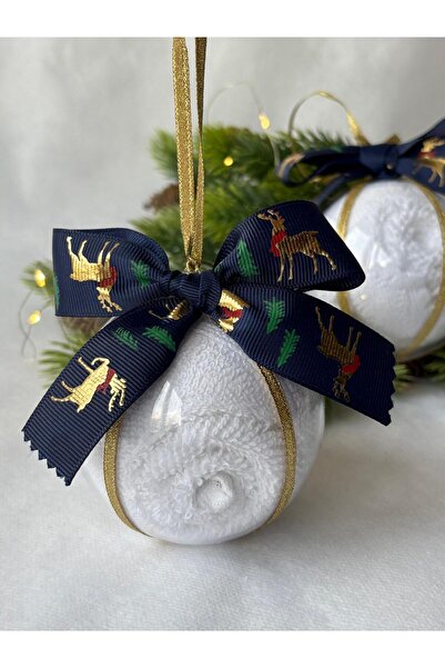 S&R 2 Pieces Christmas Gift Towel Globe Decor Gold Deer Pattern with Ribbon