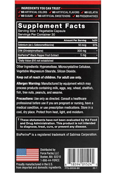 force factor DIM Pills Diindolylmethane Supplement 300mg, 30 Capsules