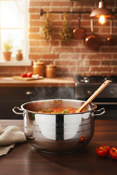 brahimigold 27 Liter 40 cm Gastronomy Type XL Pot – Striped Stainless Steel Body, Induction Compatible