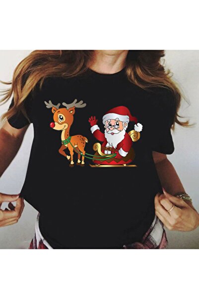 OEM 100% Cotton Black T-Shirt - Moose with Reindeer