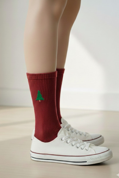 AYDK Женски цветни коледни чорапи с бродерия на коледна елха, с високо съдържание на памук