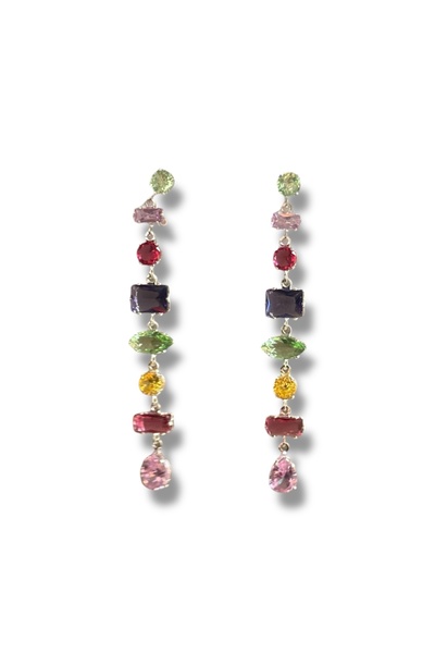 HOUSEKİ أقراط من الأحجار الكريستالية الملونة من جيما، لون فضي