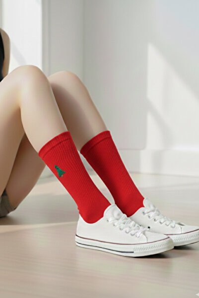 AYDK Women's Colorful Christmas Themed Embroidered Christmas Tree Socks High Cotton Ratio Socks