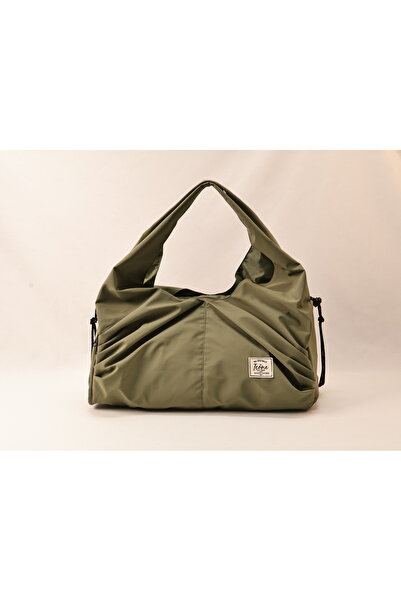 ICONE BAG Icone Zipper Closure, Yoga, Fitness Gym Saddlebag Pleated Sports Shoulder Bag Khaki