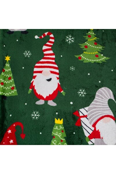 Tessari Velvety Green Decorative Christmas Blanket with Gnome Figurines 160 x 130 cm