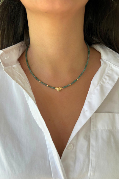 Suerte Accessories El Yapımı Akuamarin Doğal Taş Altın Kalp Uçlu Minimal Özel...