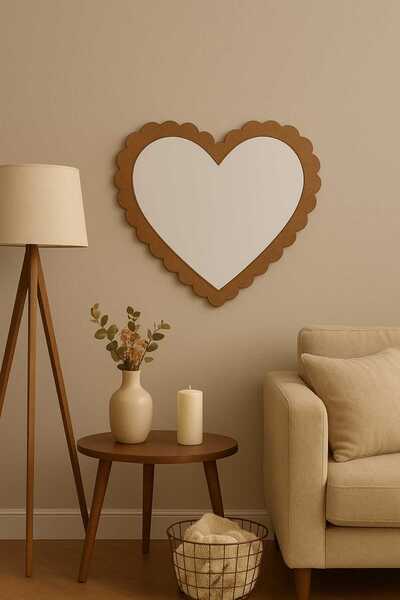 Lazerika Kalp Formlu ham MDF Çerçeveli Dekoratif Pleksi Ayna – Duvar Süsü