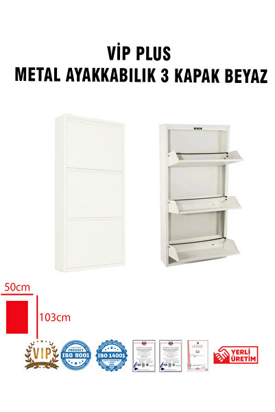 Vip Home Concept Market Ürünleri 3 Kapaklı Metal Ayakkabılık BEYAZ Vip Plus