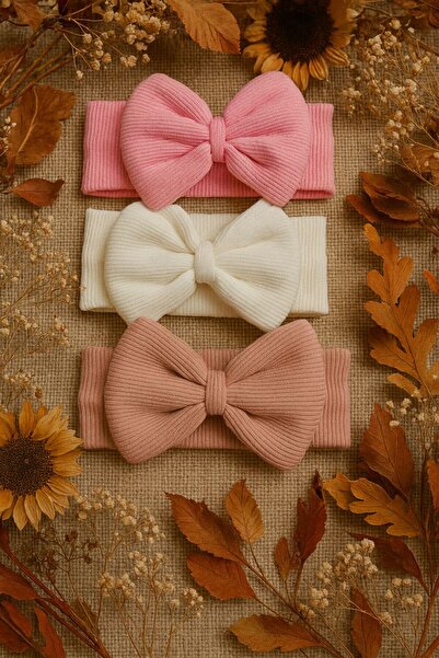 Pico Baby Baby Girl & Child Bow Bandana Set of 3 (Pink/Ecru/Dusty Rose)