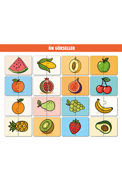 ByMeyla 16 Parça Meyveler Alemi | Zeka Geliştirici Eşleştirme Puzzle Eğitim Seti