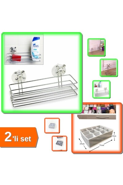 HerEveOyuncak Vantuzlu Dörtgen Banyo Organizeri + Pratik 12 Bölmeli Çekmece D...