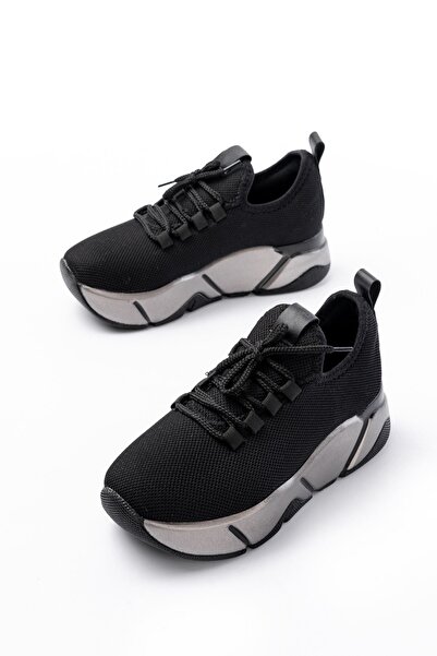 Zerenyus Zri̇n-400 Premium Black Lace-Up Knitwear Colorful Sole Women's Sneaker