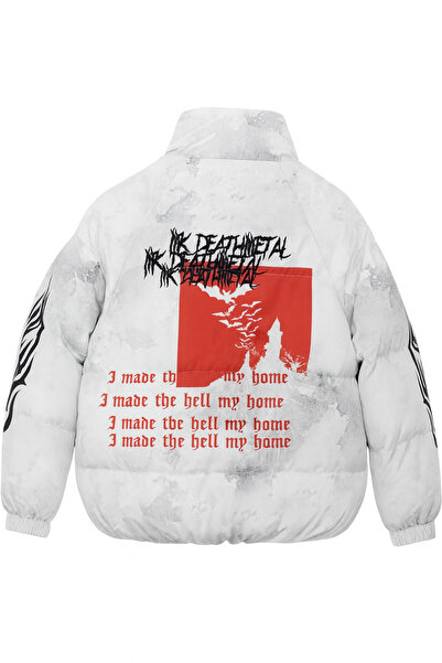 FREZZBİ Men's Lined Water and Windproof Mock Neck Printed Puffer Jacket