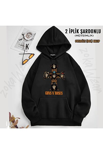 ZOKAWEAR سويت شيرت Guns N Roses v46 مطبوع بغطاء رأس (خيطين)