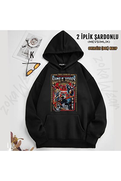 ZOKAWEAR سويت شيرت Guns N Roses v59 مطبوع بغطاء رأس (2 خيط)