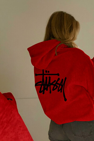 CLASSY.MODA 3 Thread Thick Fabric K Hooded Kangaroo Pocket Back Print Detail O Oversized Comfortable Casual Hoodie