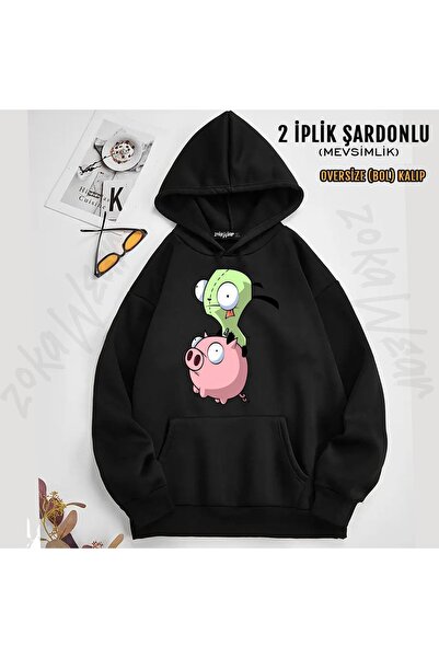 ZOKAWEAR سترة Invader Zim v6 مطبوع بغطاء رأس (خيطين)