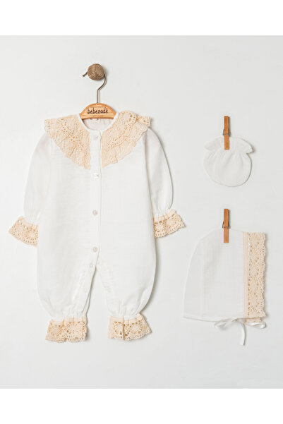 Bebezade طقم رومبير من 3 قطع من قماش الموسلين المزين بالدانتيل