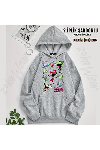 ZOKAWEAR سويت شيرت Invader Zim v8 مطبوع بغطاء رأس (خيطين)