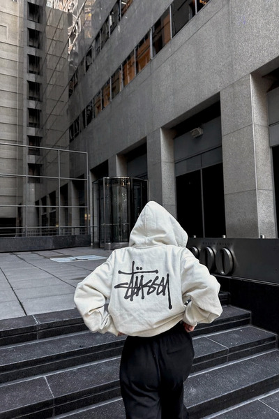 CLASSY.MODA 3 Yarn O Oversized Thick Fabric K Hooded Casual Comfortable Hoodie with Kangaroo Pocket and Back Print Detail