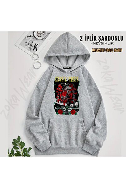 ZOKAWEAR سويت شيرت Guns N Roses v43 مطبوع بغطاء رأس (2 خيط)