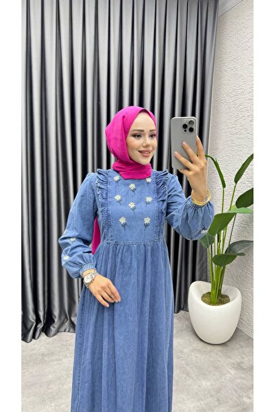 M O L İ T A MLT106 Papatya işlemeli Kot Elbise