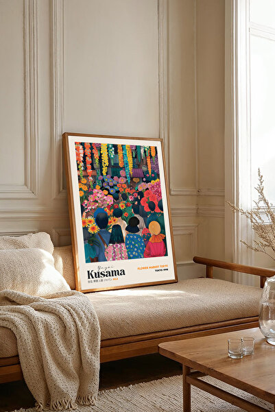 Dekorsiahome Tek Parça Ahşap Çerçeveli Yayoi Kusama Tabloları TK2506