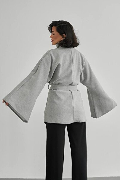 SETA FASHION Kuşaklı Kaşe Panço Kaban | Geniş Kol Dik Yaka Pelerin Ceket