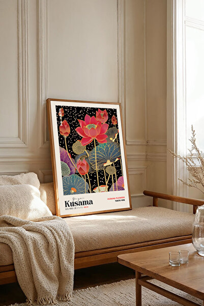 Dekorsiahome Tek Parça Ahşap Çerçeveli Yayoi Kusama Tabloları TK2515