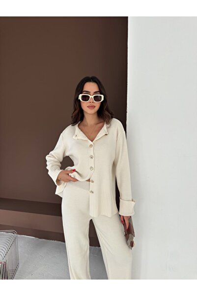 MAXXANA Design Buttoned Sleeve Folded Knitwear Set