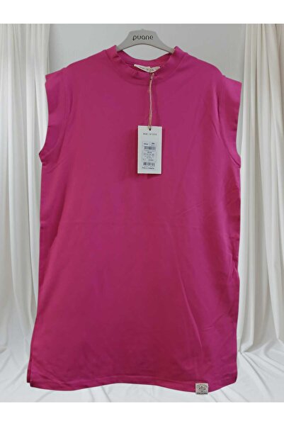 Soul Women's Fuchia Color Cotton Soft Crew Neck Sleeveless Slit Detailed Combed Cotton Undershirt 307250