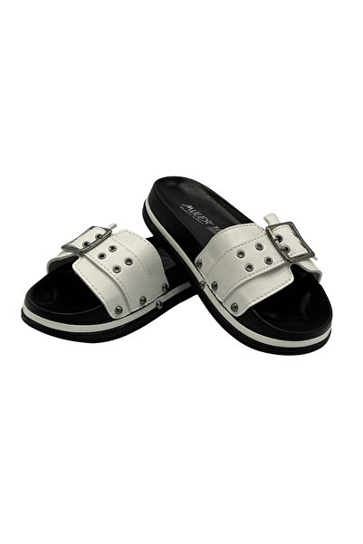 MULEX Zenne 2253 Daily Women's Slippers White Soft Sole Large Buckle Boxed Daily Slippers