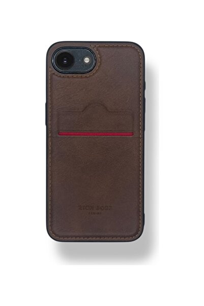 DESİNGSHOP iPhone 16E Kartlıklı Lüx Deri Kılıf Koyu Kahve