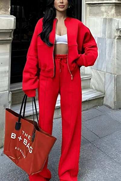 BARLİZ Жіночий 3-нитковий модний комплект з курткою-бомбером на блискавці