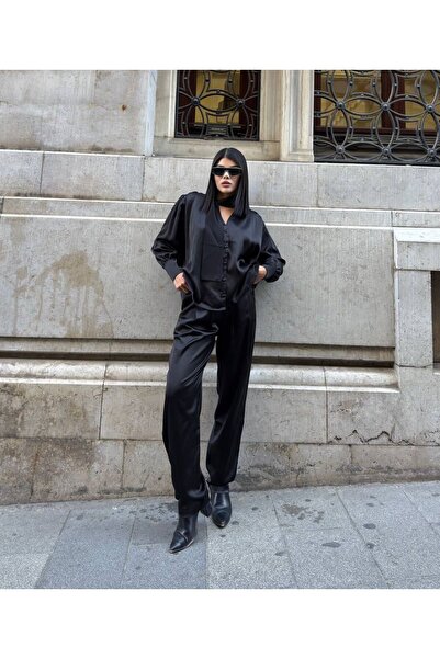 Femaura Bottom-Top Set - Fm0144 Model Flor Detailed Satin Women's Bottom-Top Set